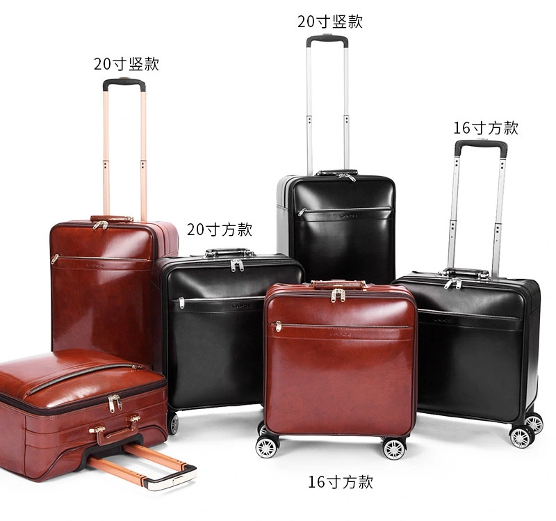 The First Layer Genuine Leather Wheeled Trolley Business Travel Luggage Boarding Suitcase Bag Flight Case (CY9962)