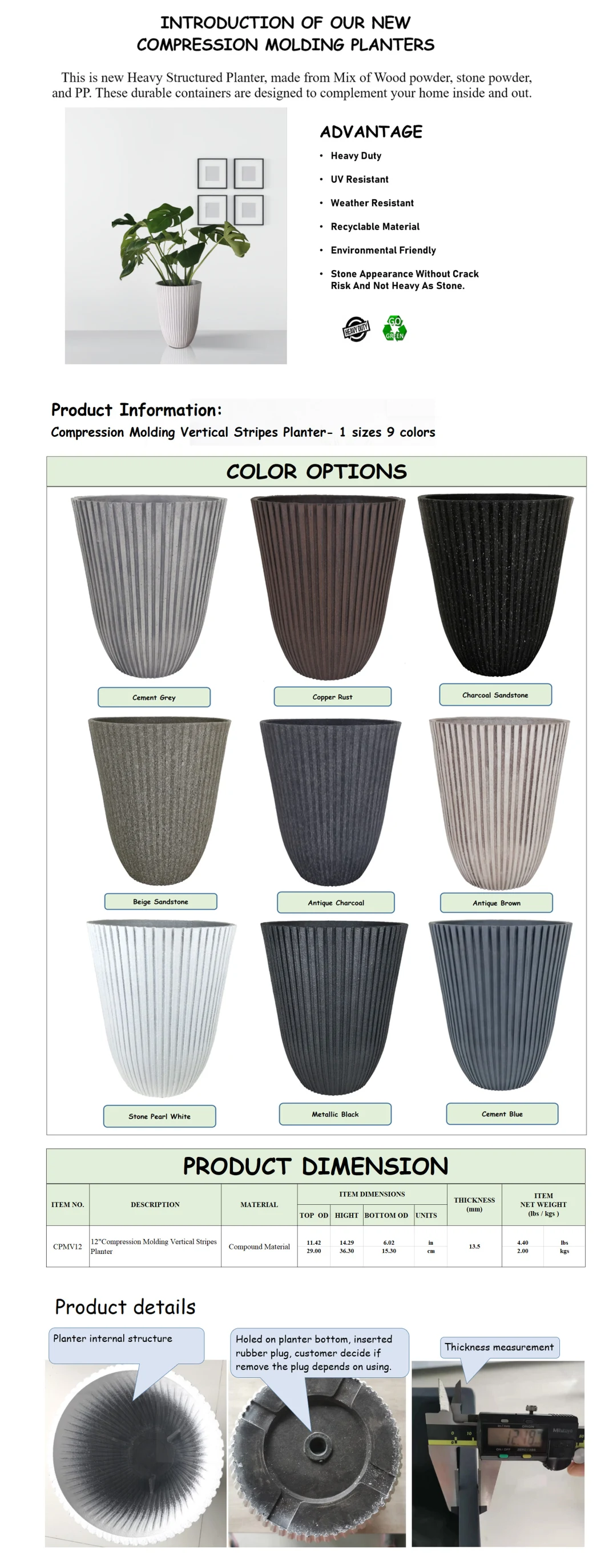 Factory Directly Sale High Quality Durable WPC Flower Pots 12