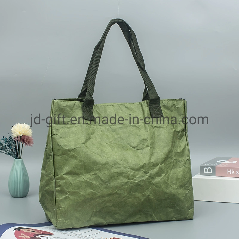 High Quality New Fashion Washable Tyvek Custom Logo Printed Waterproof Portable Brown DuPont Tyvek Kraft Paper Tote Bag