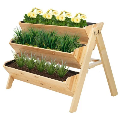 Fioriera per erbe aromatiche in legno con letto rialzato verticale a 3 livelli, fioriere per fioriere per patio, esterni ed interni