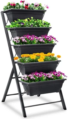 Fioriera verticale per giardino di erbe aromatiche da esterno, aiuola rialzata per verdure, fiori da interno, con drenaggio, 5 contenitori